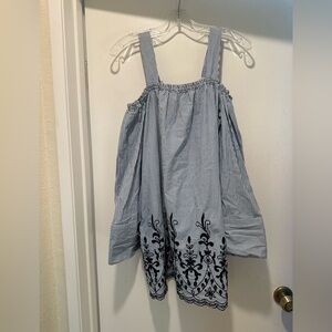 Zara Blue Embroidered Poplin Mini Dress Striped Size Small